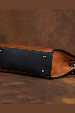 Boho Yellow Embossing Paitings Calf Leather Satchel Handbag