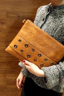 Boho Yellow Nail Bead Faux Leather Wallet Purse