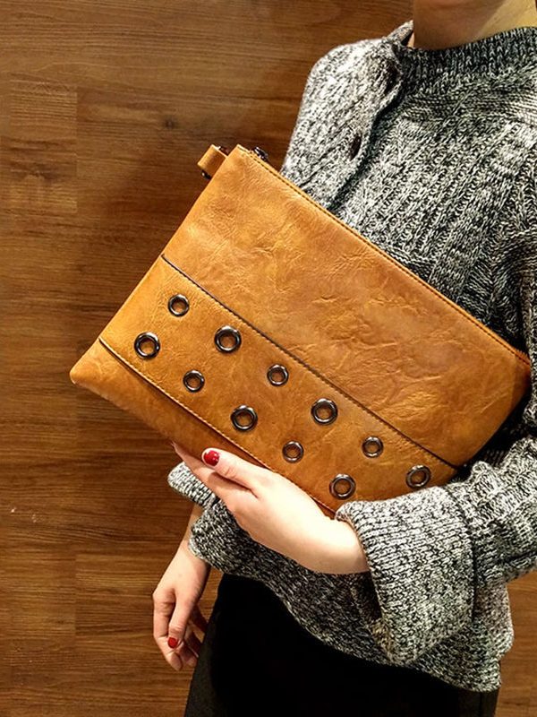 Boho Yellow Nail Bead Faux Leather Wallet Purse