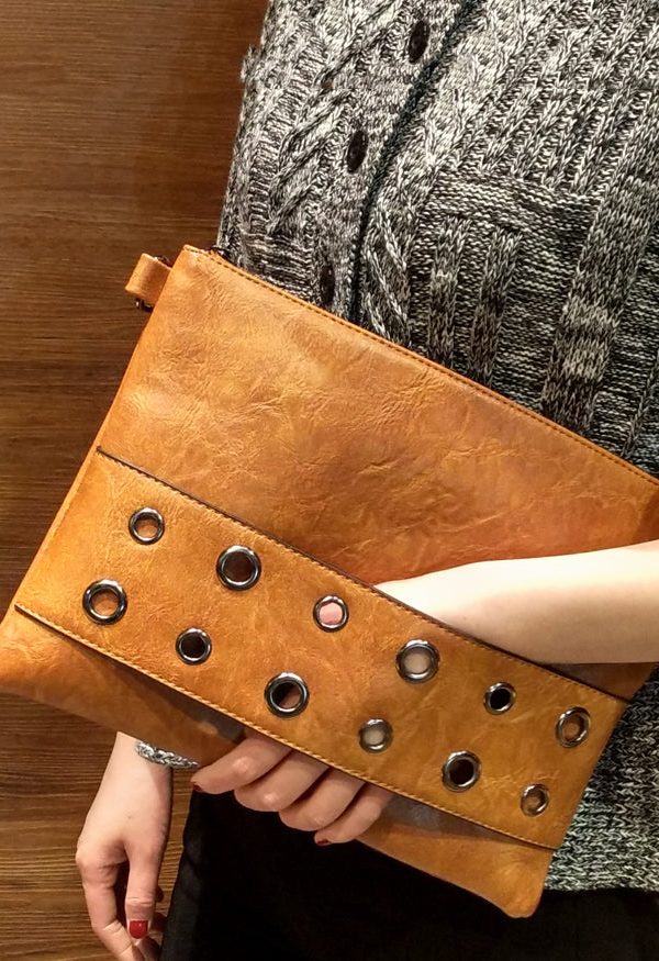 Boho Yellow Nail Bead Faux Leather Wallet Purse