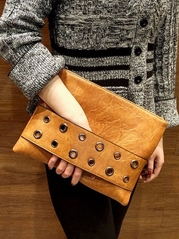 Boho Yellow Nail Bead Faux Leather Wallet Purse