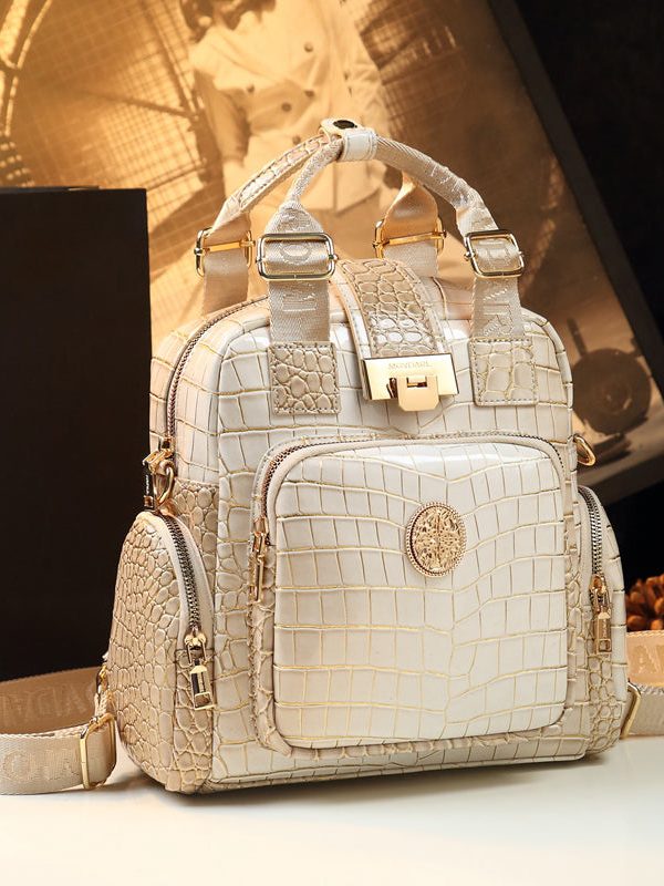 Boutique Apricot Large Capacity Versatile Faux Leather Tote Handbag