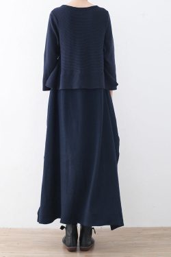 boutique bark blue sweater dresses plus size clothing sweater women side open fall dresses faux two pieces