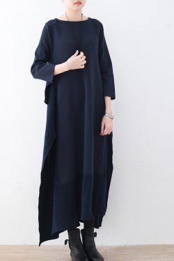 boutique bark blue sweater dresses plus size clothing sweater women side open fall dresses faux two pieces