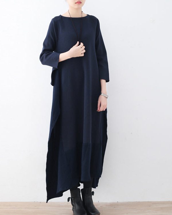 boutique bark blue sweater dresses plus size clothing sweater women side open fall dresses faux two pieces