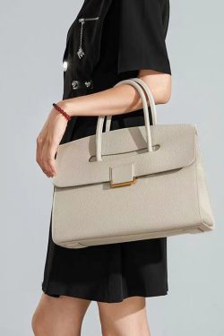 Boutique Beige Solid Durable Calf Leather Tote Handbag