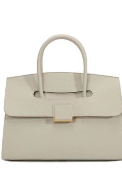 Boutique Beige Solid Durable Calf Leather Tote Handbag