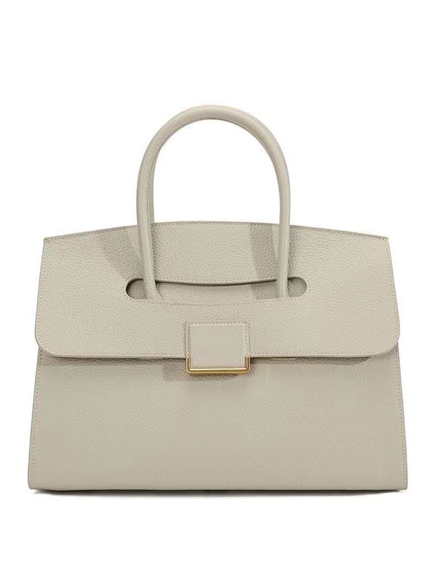 Boutique Beige Solid Durable Calf Leather Tote Handbag