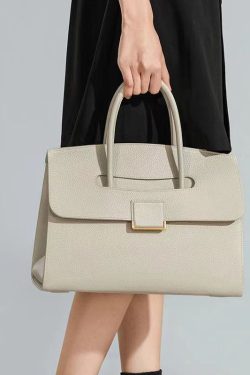 Boutique Beige Solid Durable Calf Leather Tote Handbag