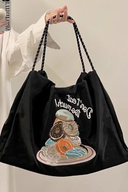 Boutique Black Embroidery Large Capacity Canvas Satchel Bag Handbag