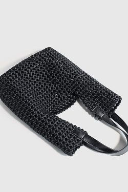 Boutique Black Hollow Out Braid Large Capacity Satchel Handbag