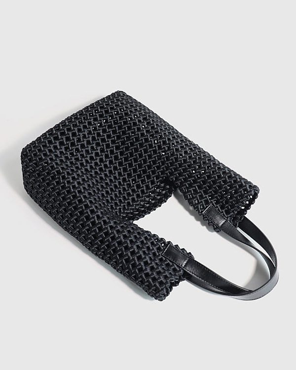 Boutique Black Hollow Out Braid Large Capacity Satchel Handbag