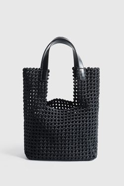 Boutique Black Hollow Out Braid Large Capacity Satchel Handbag