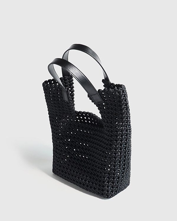 Boutique Black Hollow Out Braid Large Capacity Satchel Handbag