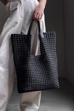 Boutique Black Hollow Out Braid Large Capacity Satchel Handbag