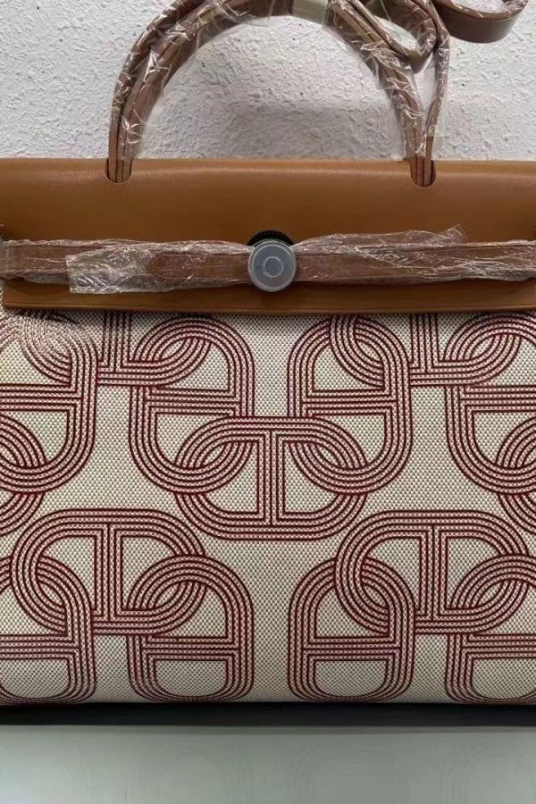 Boutique Black Horse Calf Leather Patchwork Canvas Tote Handbag