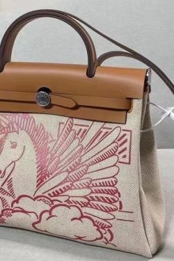 Boutique Black Horse Calf Leather Patchwork Canvas Tote Handbag