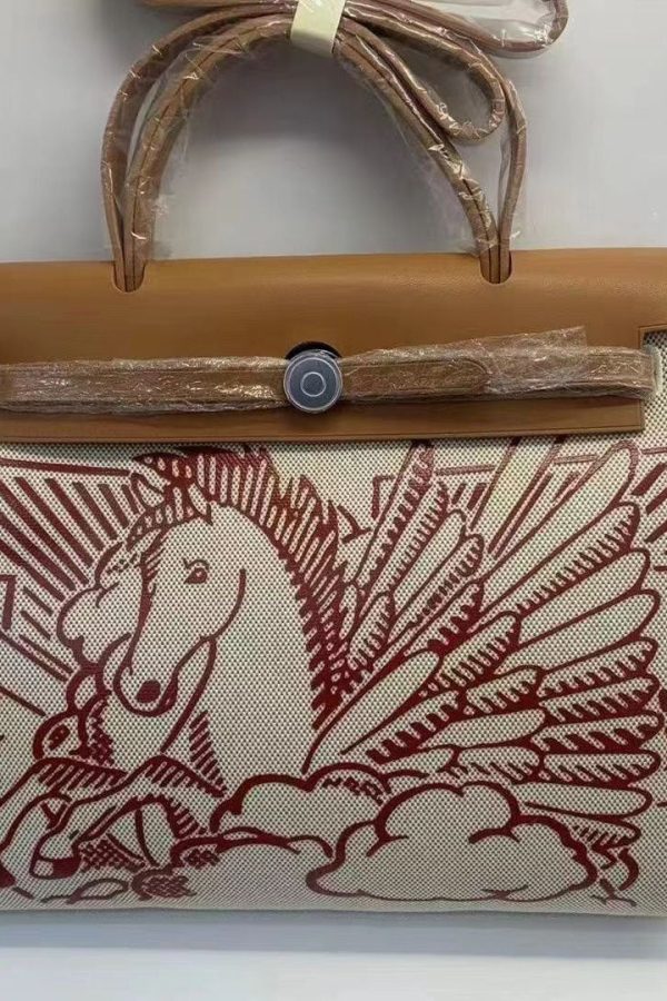 Boutique Black Horse Calf Leather Patchwork Canvas Tote Handbag