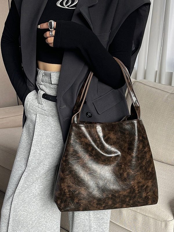 Boutique Black Large Capacity Faux Leather Satchel Handbag