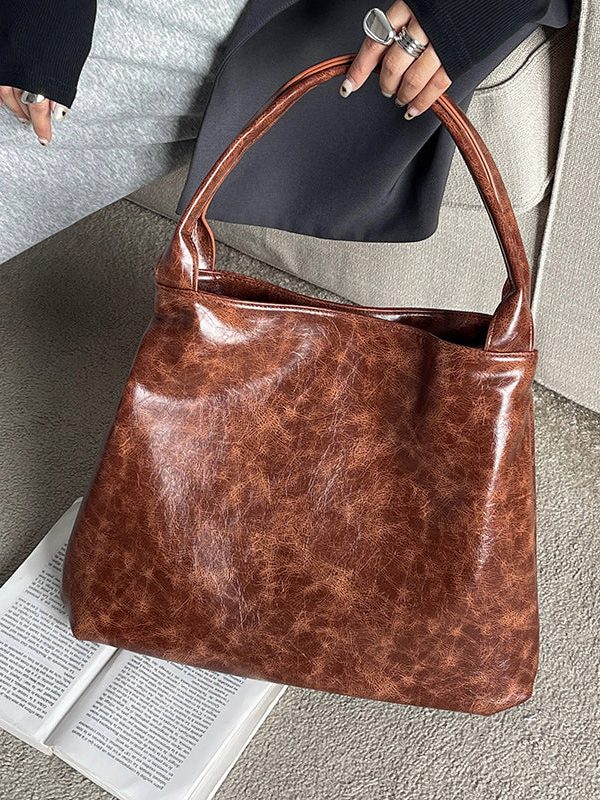 Boutique Black Large Capacity Faux Leather Satchel Handbag