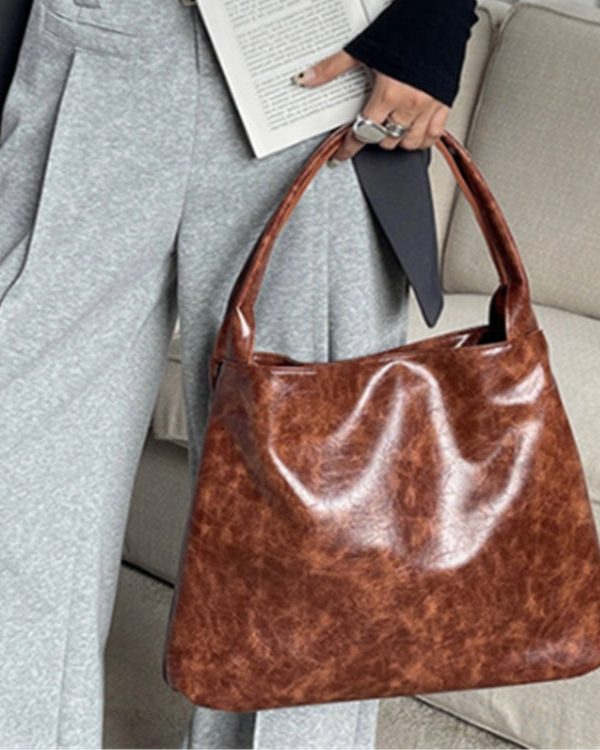 Boutique Black Large Capacity Faux Leather Satchel Handbag