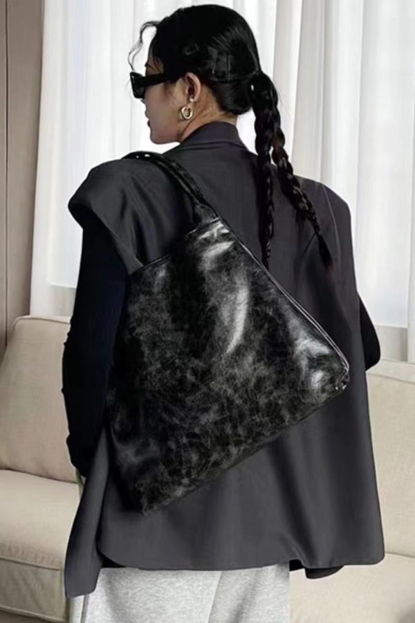 Boutique Black Large Capacity Faux Leather Satchel Handbag