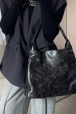 Boutique Black Large Capacity Faux Leather Satchel Handbag