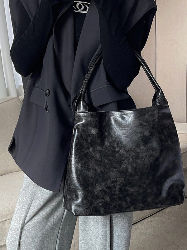 Boutique Black Large Capacity Faux Leather Satchel Handbag