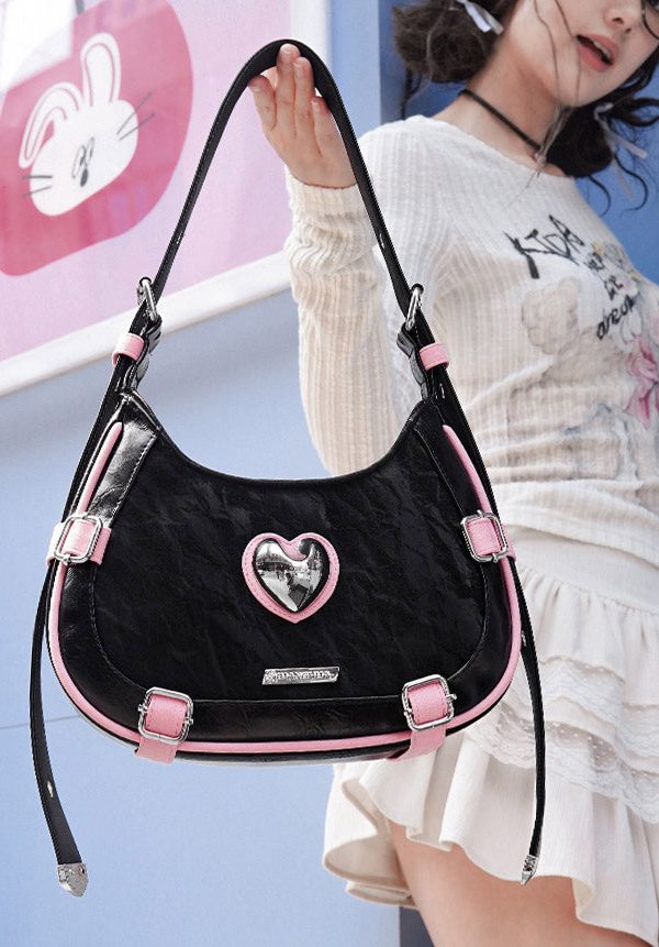 Boutique Black Sequined Faux Leather Satchel Handbag