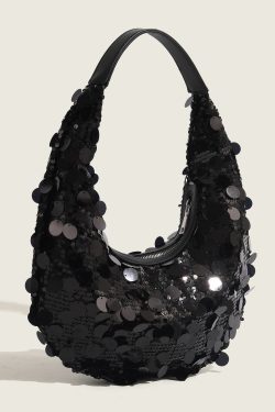 Boutique Black Sequins Party Satchel Bag Handbag