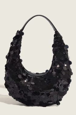 Boutique Black Sequins Party Satchel Bag Handbag