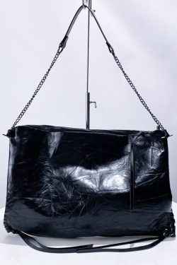 Boutique Black Solid Durable Faux Leather Flap Bag