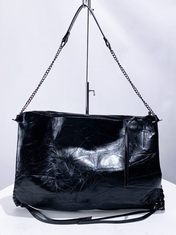 Boutique Black Solid Durable Faux Leather Flap Bag