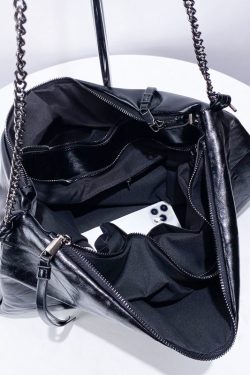 Boutique Black Solid Durable Faux Leather Flap Bag