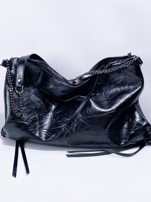 Boutique Black Solid Durable Faux Leather Flap Bag