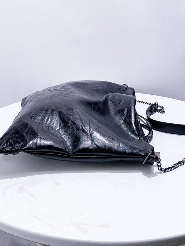 Boutique Black Solid Durable Faux Leather Flap Bag