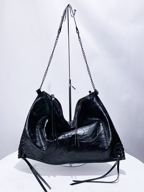 Boutique Black Solid Durable Faux Leather Flap Bag