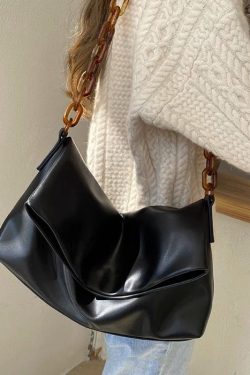 Boutique Black Solid Durable Leather Flap Bag