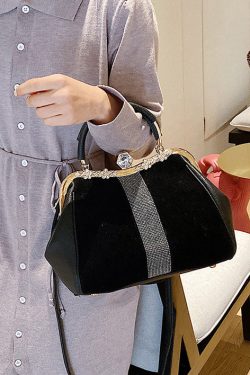 Boutique Black Zircon Patchwork Faux Leather Tote Handbag
