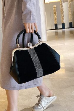 Boutique Black Zircon Patchwork Faux Leather Tote Handbag