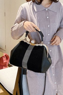 Boutique Black Zircon Patchwork Faux Leather Tote Handbag
