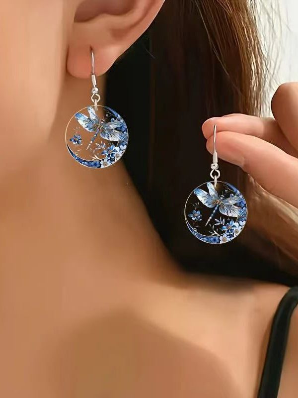 Boutique Blue Acrylic Dragonfly Drop Earrings
