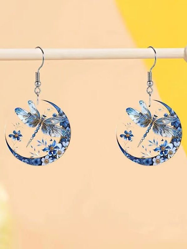 Boutique Blue Acrylic Dragonfly Drop Earrings