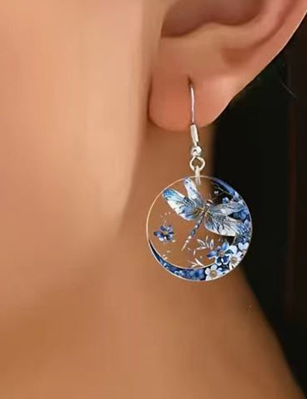 Boutique Blue Acrylic Dragonfly Drop Earrings