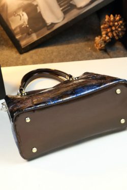 Boutique Blue Embossed Durable Calf Leather Tote Handbag