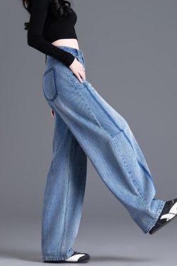 Boutique Blue Pockets Patchwork High Waist Denim Pants Spring