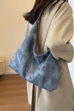 Boutique Blue Tie Dye Faux Leather Large Capacity Satchel Handbag