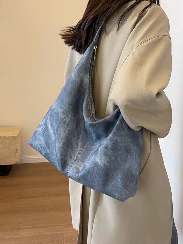 Boutique Blue Tie Dye Faux Leather Large Capacity Satchel Handbag