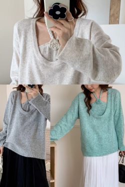 Boutique Blue U Neck Floral Knit Sweaters Two Piece Set Winter