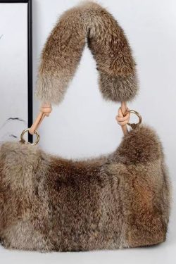 Boutique Brown Fuzzy Fur Fluffy Satchel Handbag